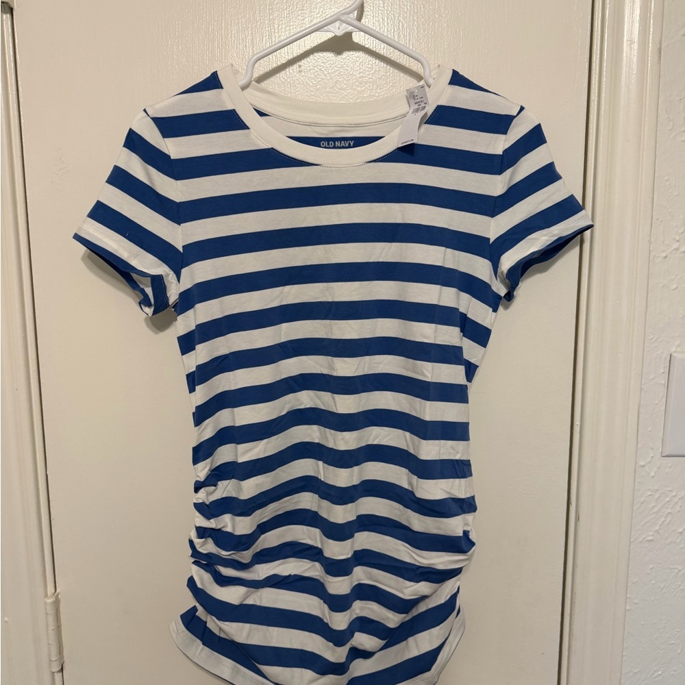 Maternity Old Navy Blue and White Striped Short Sleeve Tee